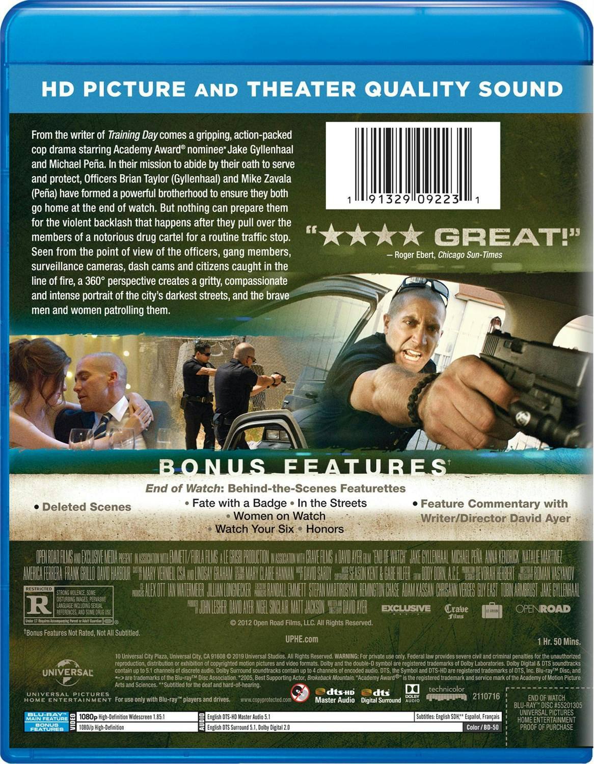 Back. End of Watch [Blu-ray].