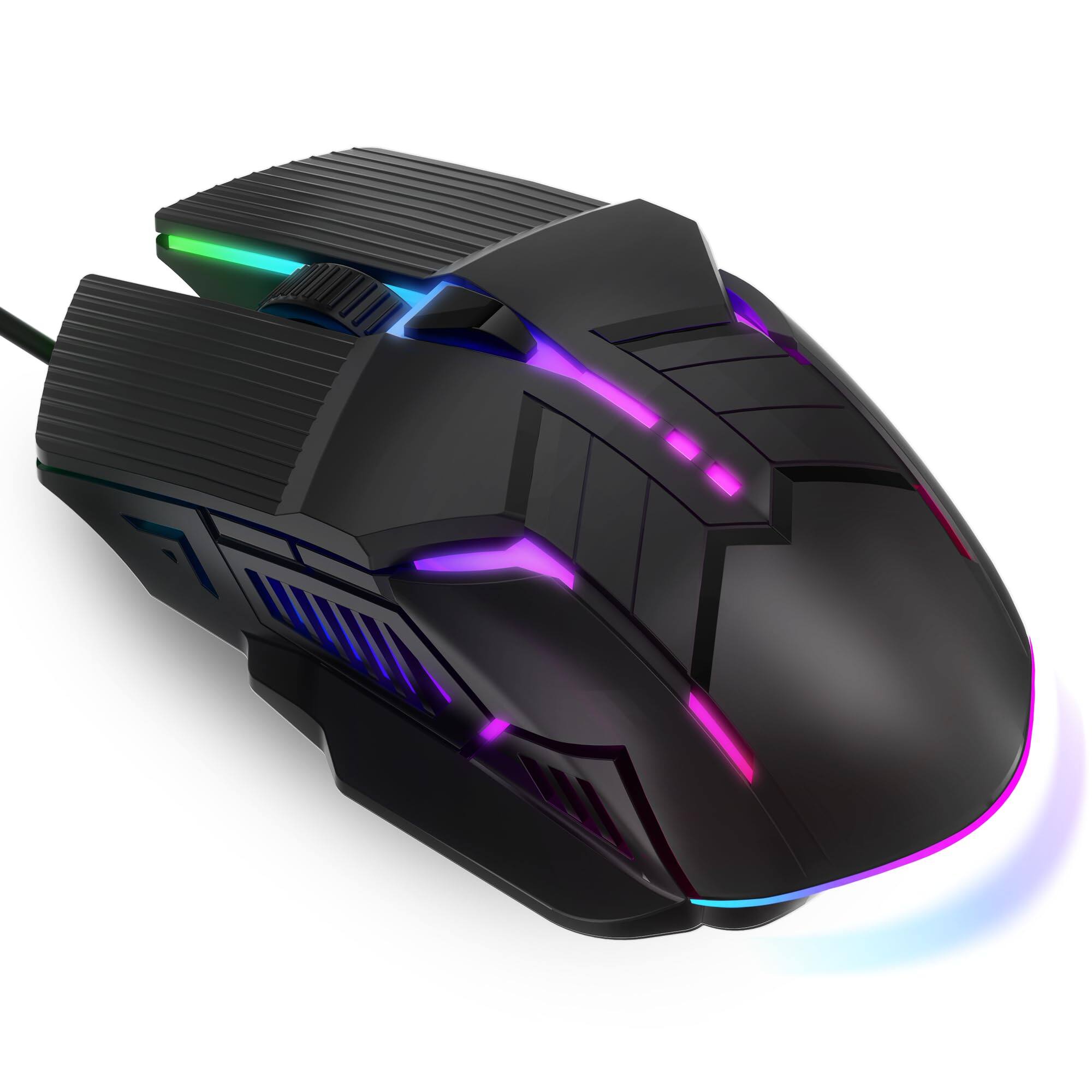 Earthley Blooms - Wired Gaming Mouse Lightweight Usb Optical Computer Mice With 7 color Rgb Led Lights 4 Adjustable Dpi 6 - Wireless - S800-Black