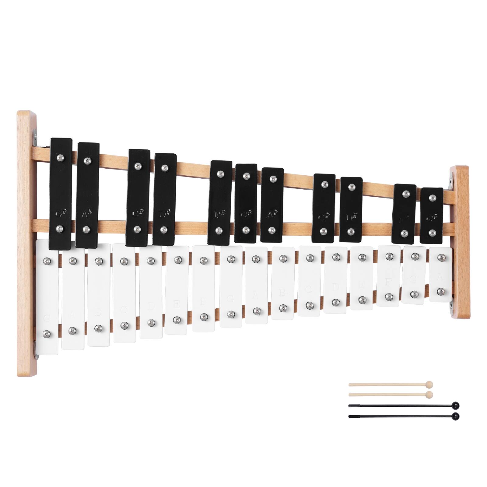 Alt View 5. VEVOR - Glockenspiel Xylophone, 27 Notes, Professional Xylophone Percussion Instrument, with Metal Keys, Includes 4 Mallets - Black;White.