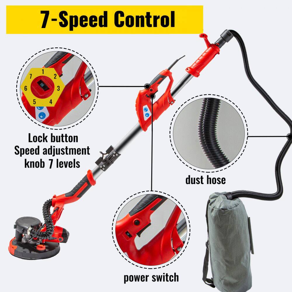 7-Speed Control

- Lock button
- Speed adjustment knob 7 levels
- Dust hose
- Power switch