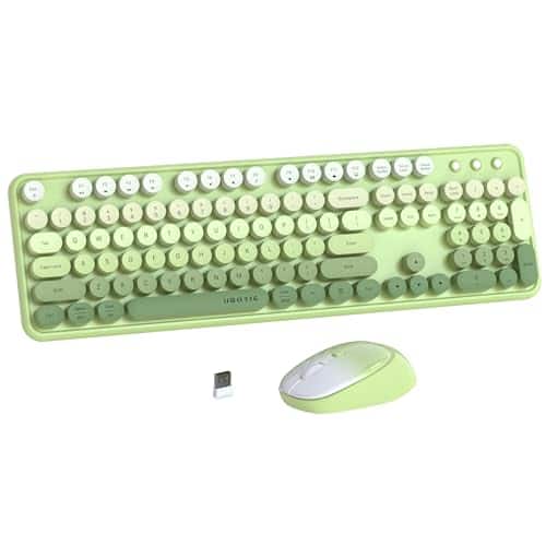 Earthley Blooms - Colorful Computer Wireless Keyboards Mouse Combos Typewriter Flexible Keys Office Full-sized 2.4ghz - Green Gradient