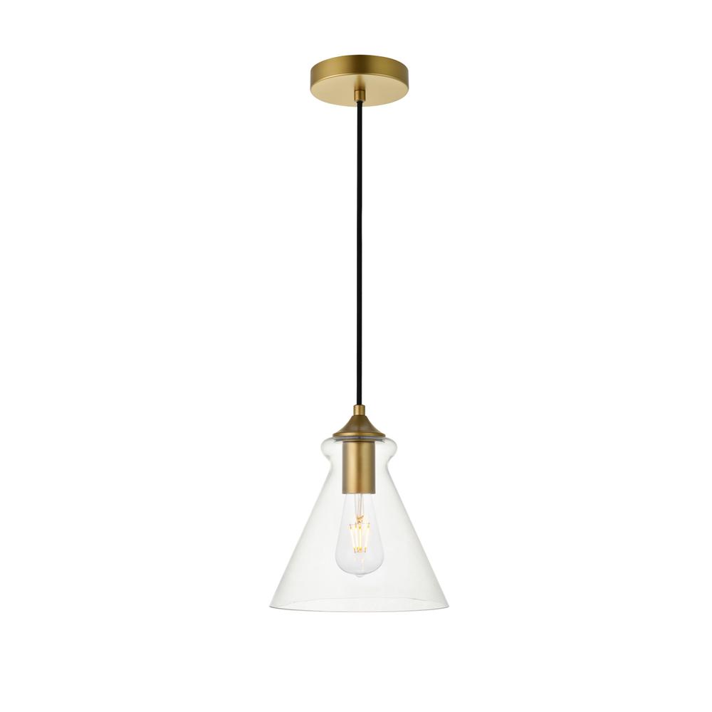 Alt View 3. Living District - Destry 1 Light Brass Pendant With Clear Glass - Brass And Clear.