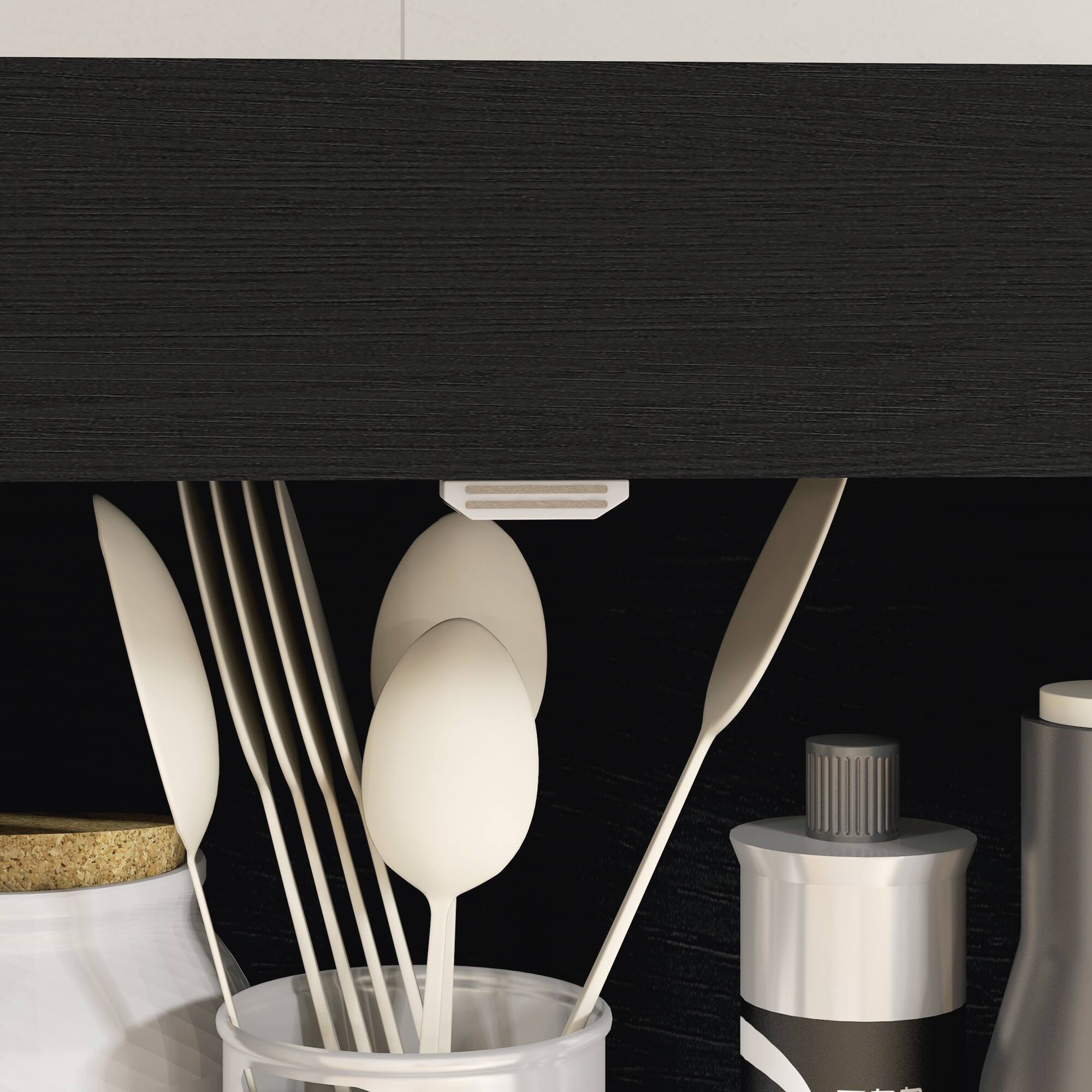 Alt View 8. Homcom - 72.5" Kitchen Pantry Cabinet, Traditional Freestanding Storage Cabinet with 4 Doors, Drawer and 3 Adjustable Shelves - Black Wood Grain.