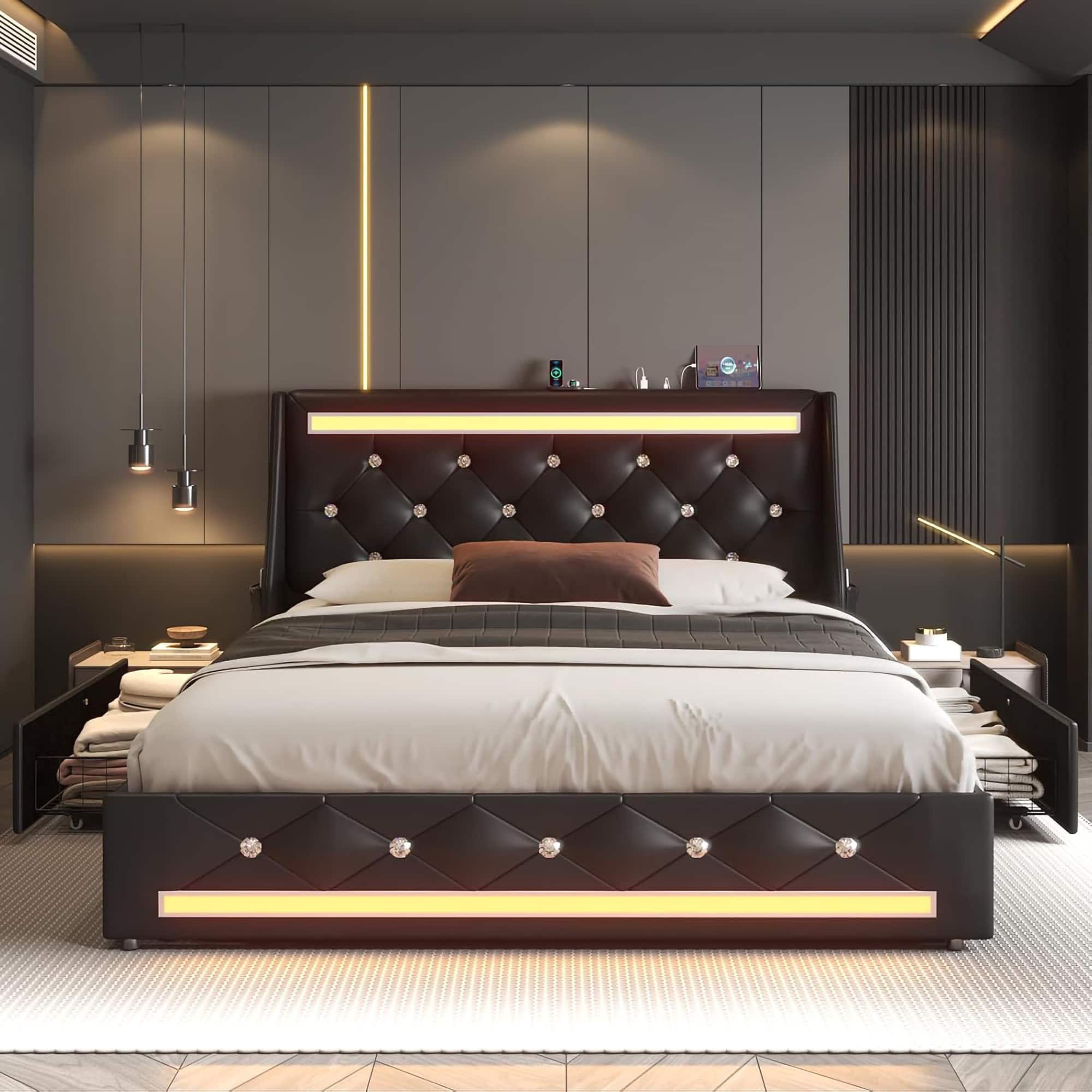LUCKY ONE Full Size Bed Frame with Wingback Upholstered Headboard LUCKY ONE Full Size Bed Frame with Wingback Upholstered Headboard