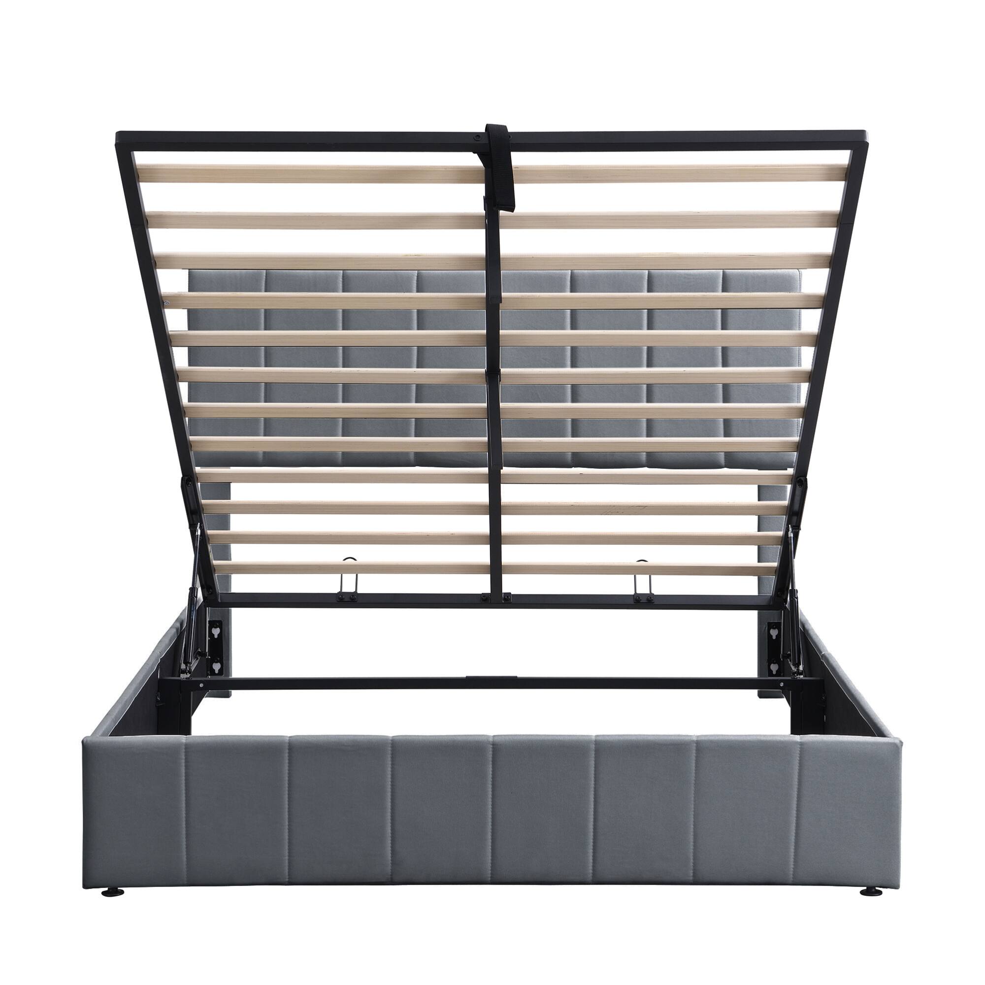 Alt View 10. GOODSILO - Queen Size Upholstered Platform Bed with Hydraulic Storage System - Gray.