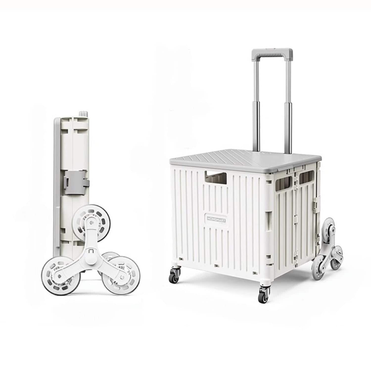 Viviendo - 69L Foldable Utility Cart - Climbing Wheels & Metal Telescopic Handle, Portable Collapsible Handcart - White