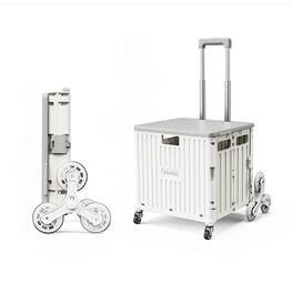 Viviendo - 69L Foldable Utility Cart - Climbing Wheels & Metal Telescopic Handle, Portable Collapsible Handcart - White