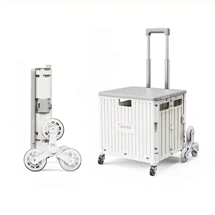 Front. Viviendo - 69L Foldable Utility Cart - Climbing Wheels & Metal Telescopic Handle, Portable Collapsible Handcart - White.