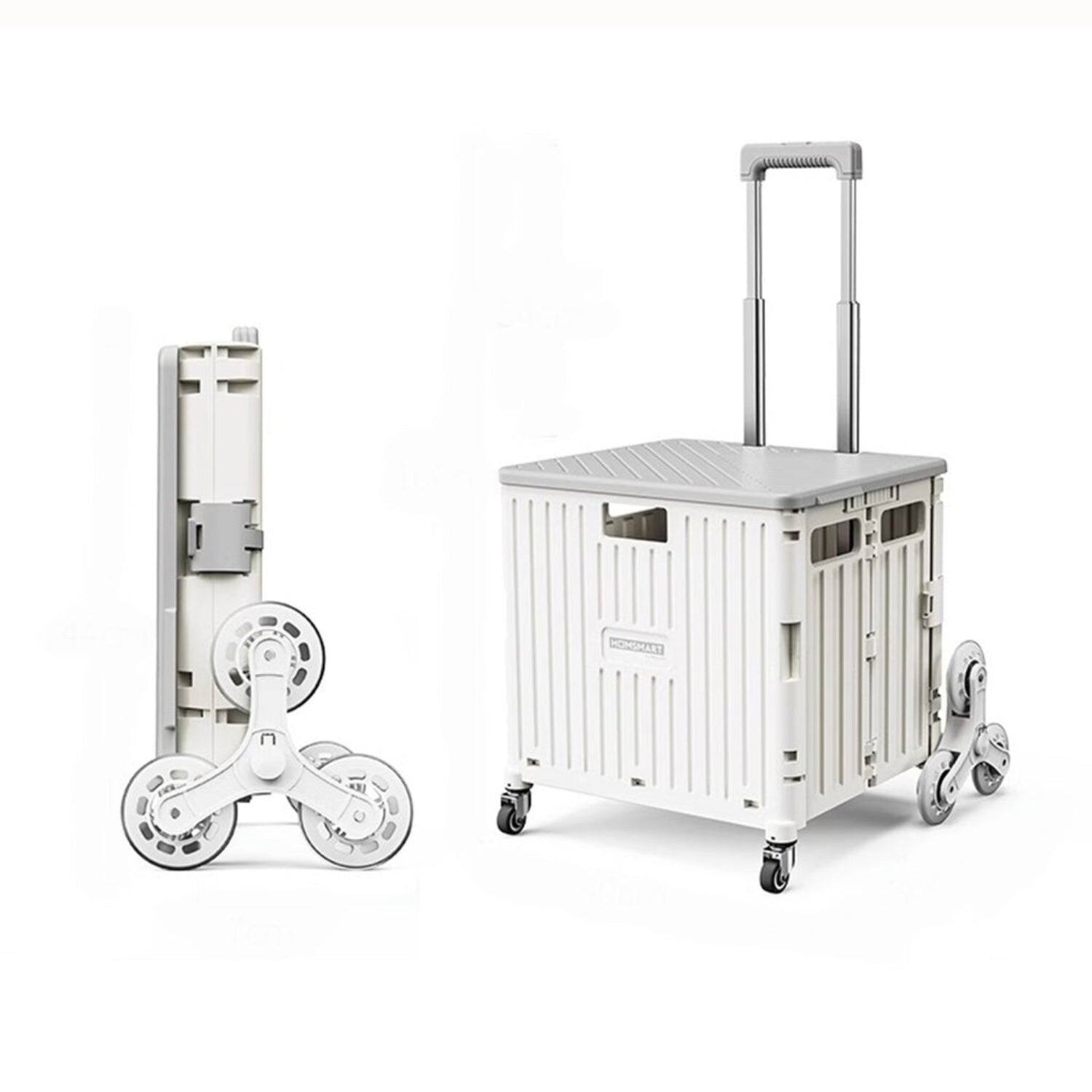 Front. Viviendo - 69L Foldable Utility Cart - Climbing Wheels & Metal Telescopic Handle, Portable Collapsible Handcart - White.