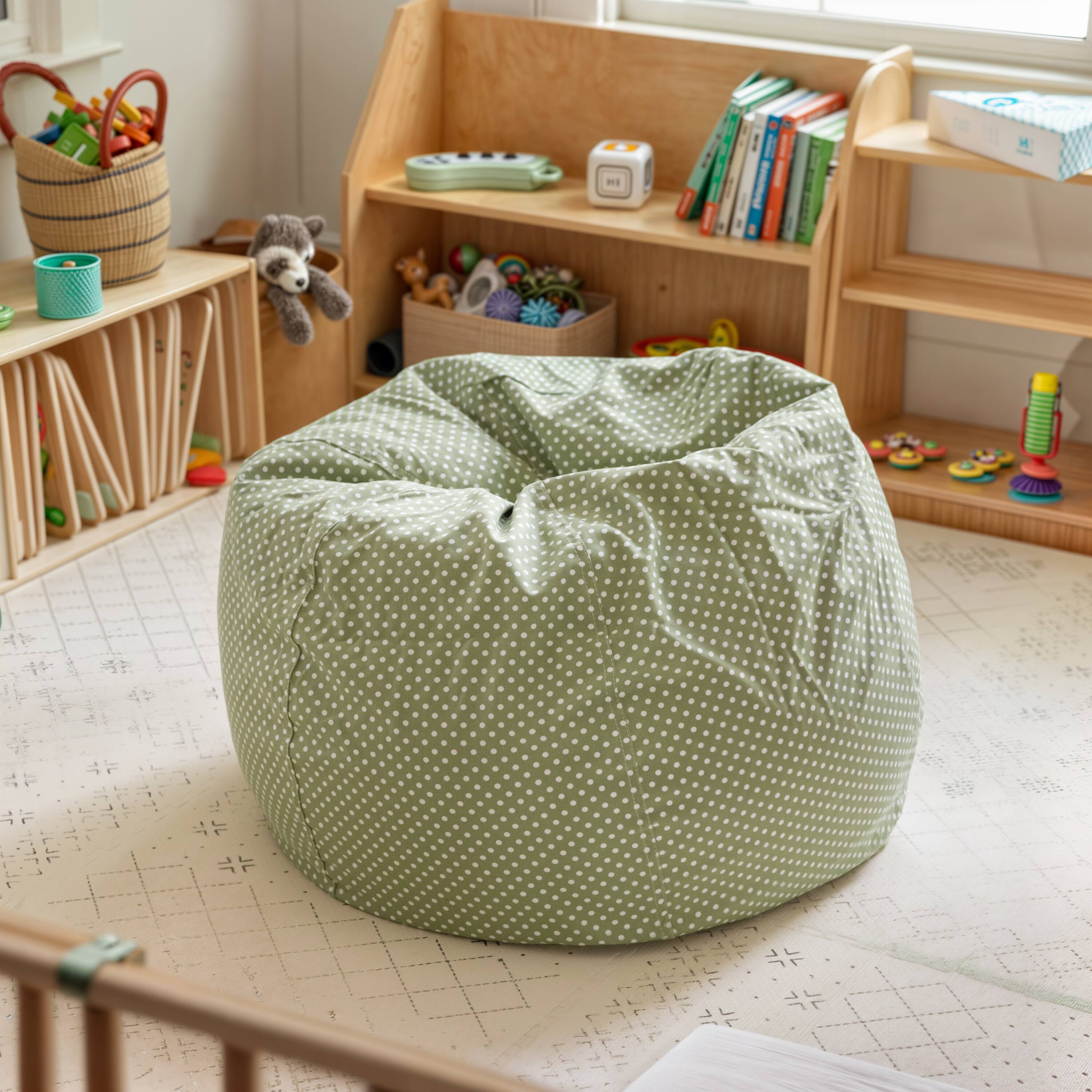Alt View 1. Emma + Oliver - Small Bean Bag Chair for Kids and Teens - Green Dot.