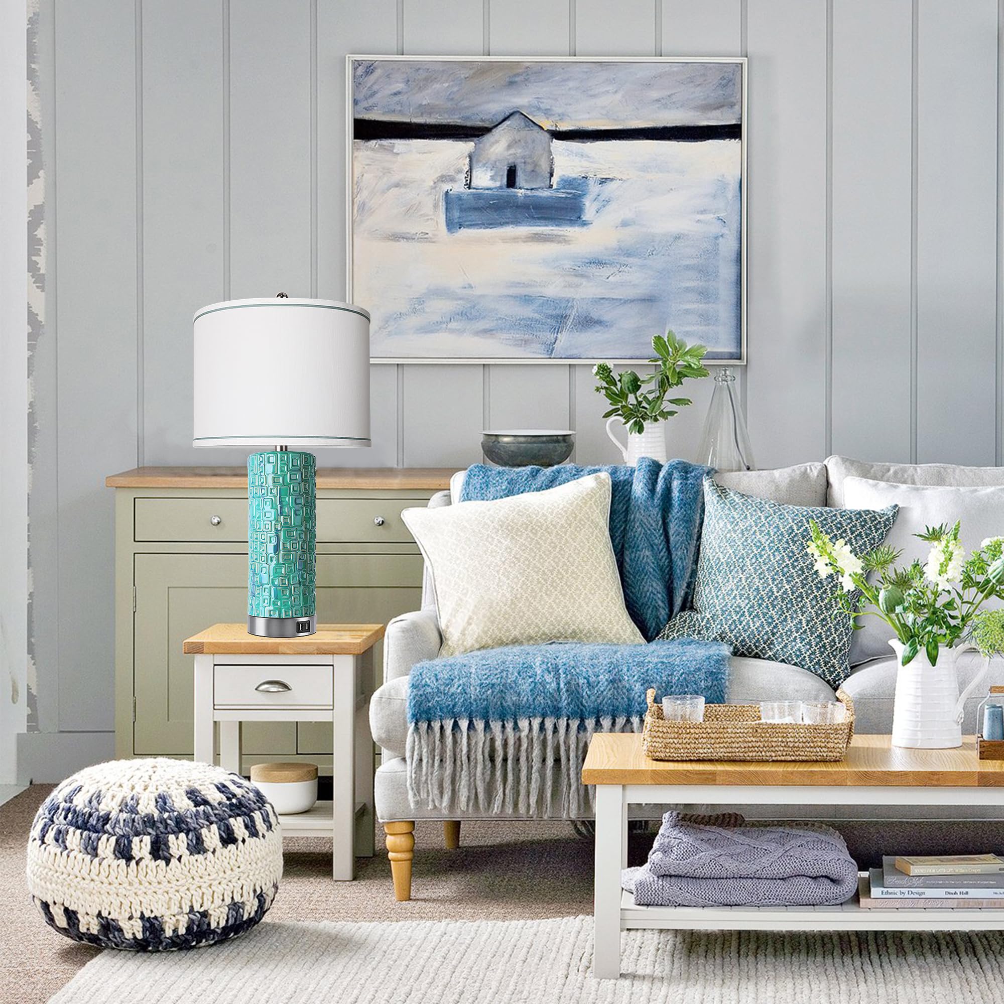 Alt View 1. Pawtners - CeramicTable Lamps Set of 2 Lamps for Bedroom Living Room Rotary Coastal Bedside Lamp for Nightstand.
