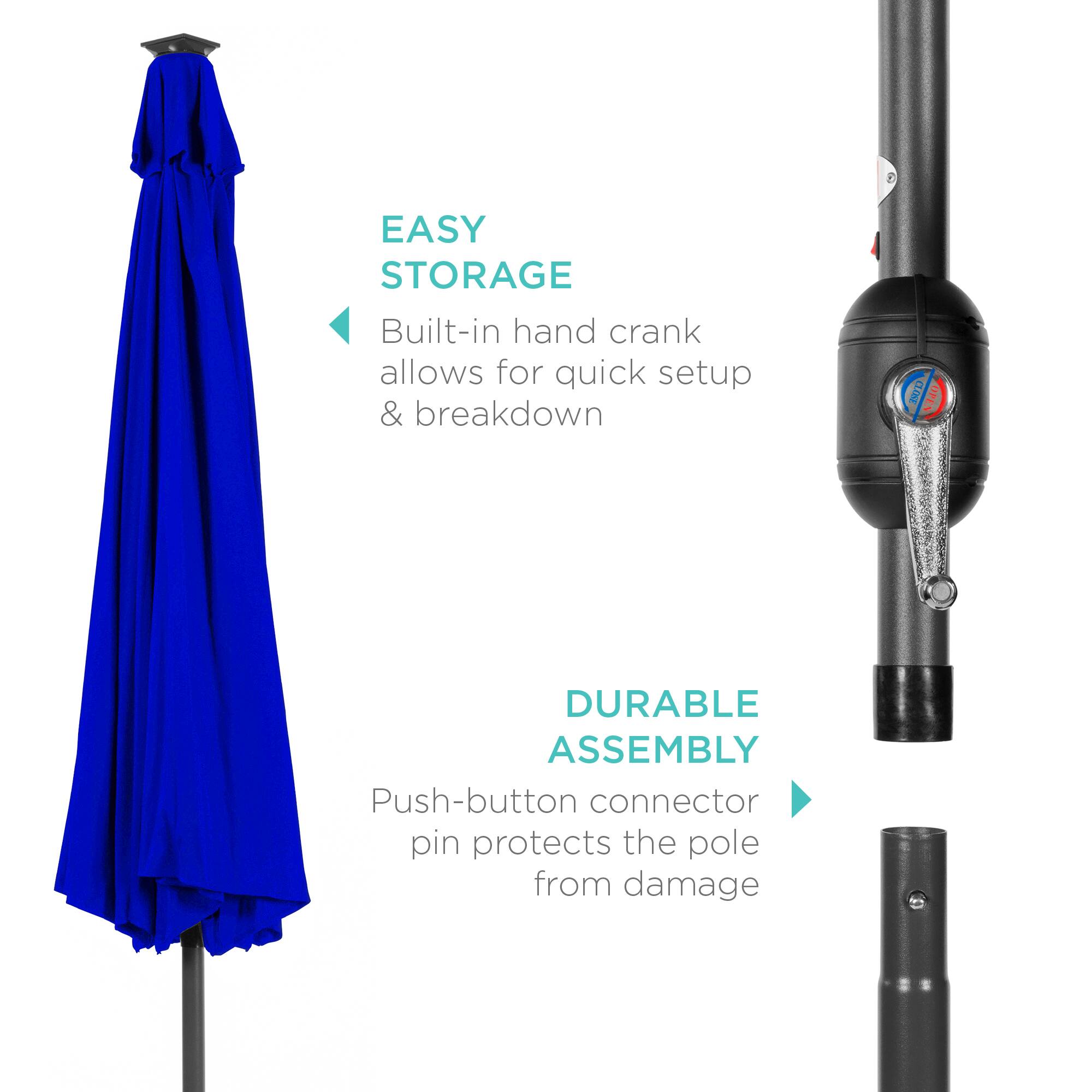 EASY STORAGE: Built-in hand crank allows for quick setup & breakdown.

DURABLE ASSEMBLY: Push-button connector pin protects the pole from damage.