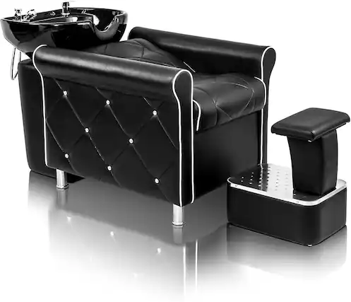 Front. Winado - Hair Wash Chair with Large Porcelain Bowl & Footrest Shampoo Backwash Station - Black.