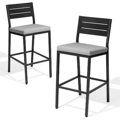 Alt View 5. Crestlive Products - Crestlive Products Set 2 Black Metal Frame Stationary Bar Stool Chair with Seat Cushion - Light Gray-2PC.