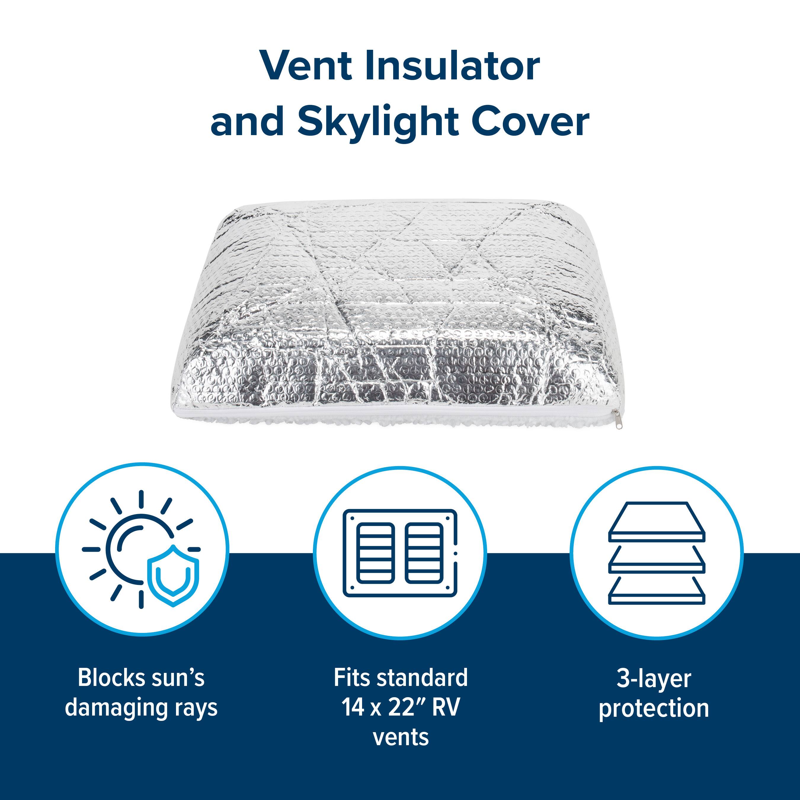 Vent Insulator and Skylight Cover

- Blocks sun's damaging rays
- Fits standard 14 x 22" RV vents
- 3-layer protection