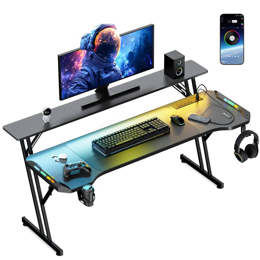 Hirose Alice Gaming Desk Smart Computer Gamer With Led Lights & Mouse ...
