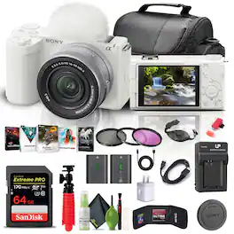 Sony - Alpha ZV-E10 II Mirrorless Camera with 16-50mm Lens White Bundle + 64GB Card + Battery + Charger + Kit