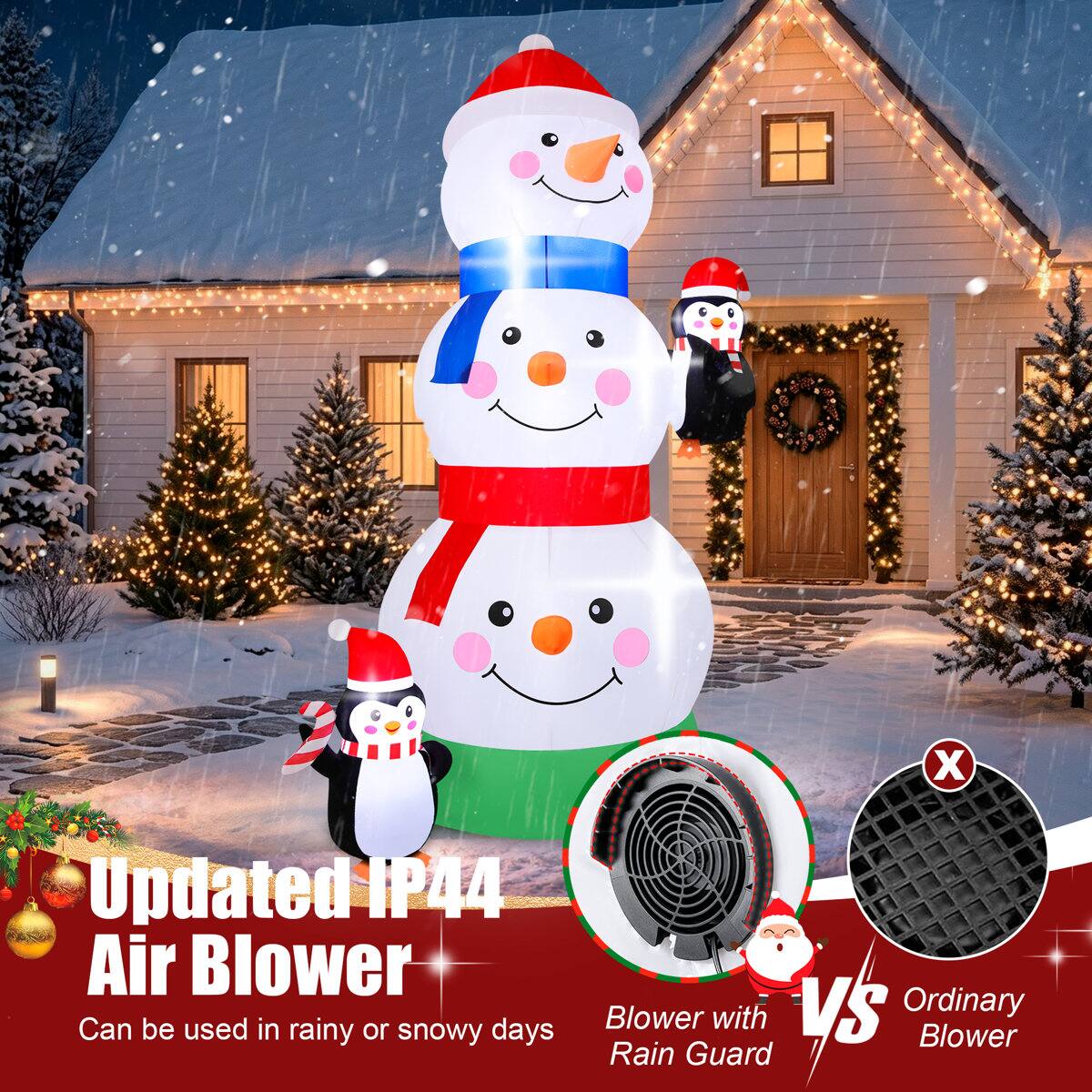 Updated IP44 Air Blower  
Can be used in rainy or snowy days  

Blower with Rain Guard  
vs  
Ordinary Blower