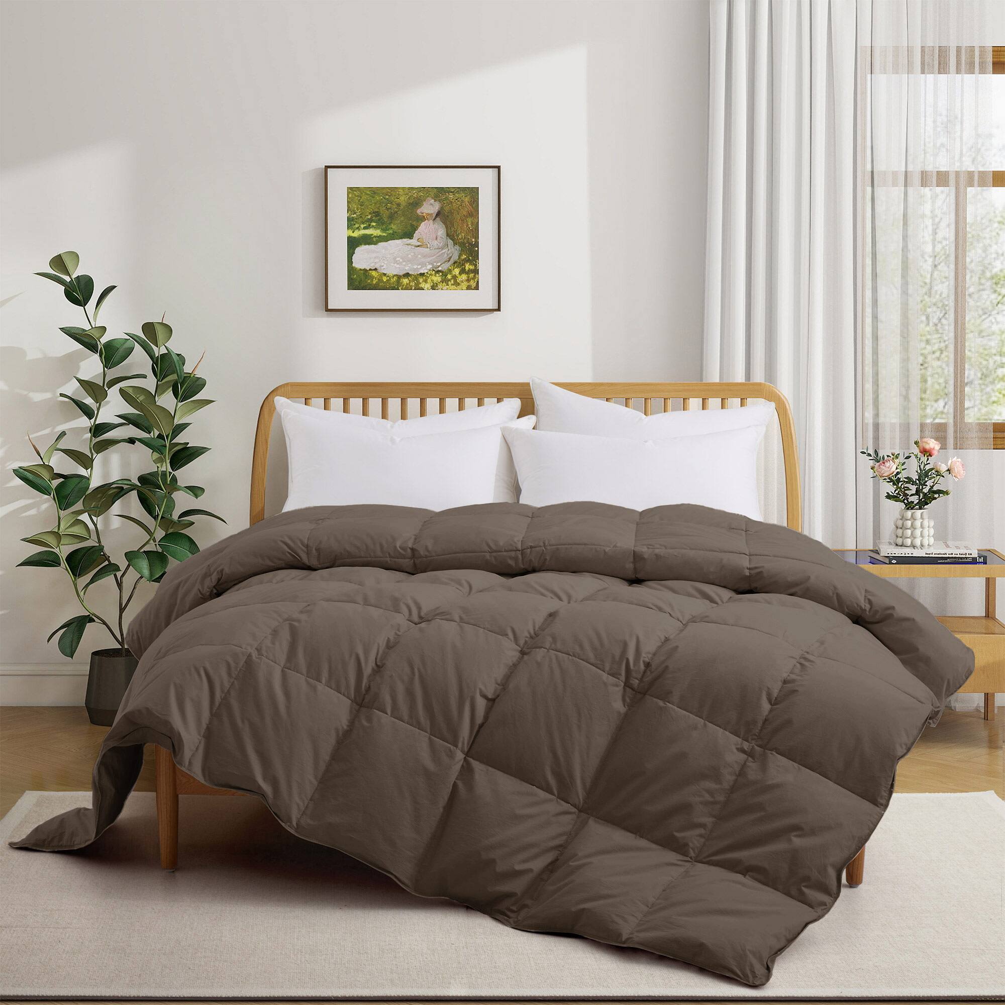 Puredown - All Season Organic Cotton Down & Feather Comforter Made in Germany, King - Brown