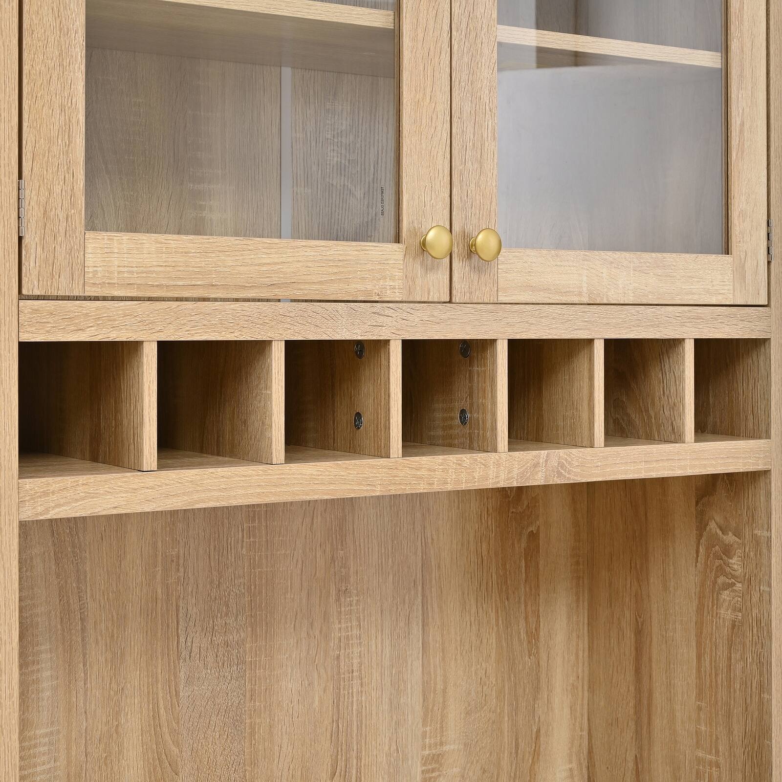 Alt View 6. Spaco - Spaco 35" Farmhouse Pantry Cabinet Buffet, Freestanding Kitchen Hutch with Wine Rack, Adjustable Shelves for Dining Room - Natural.