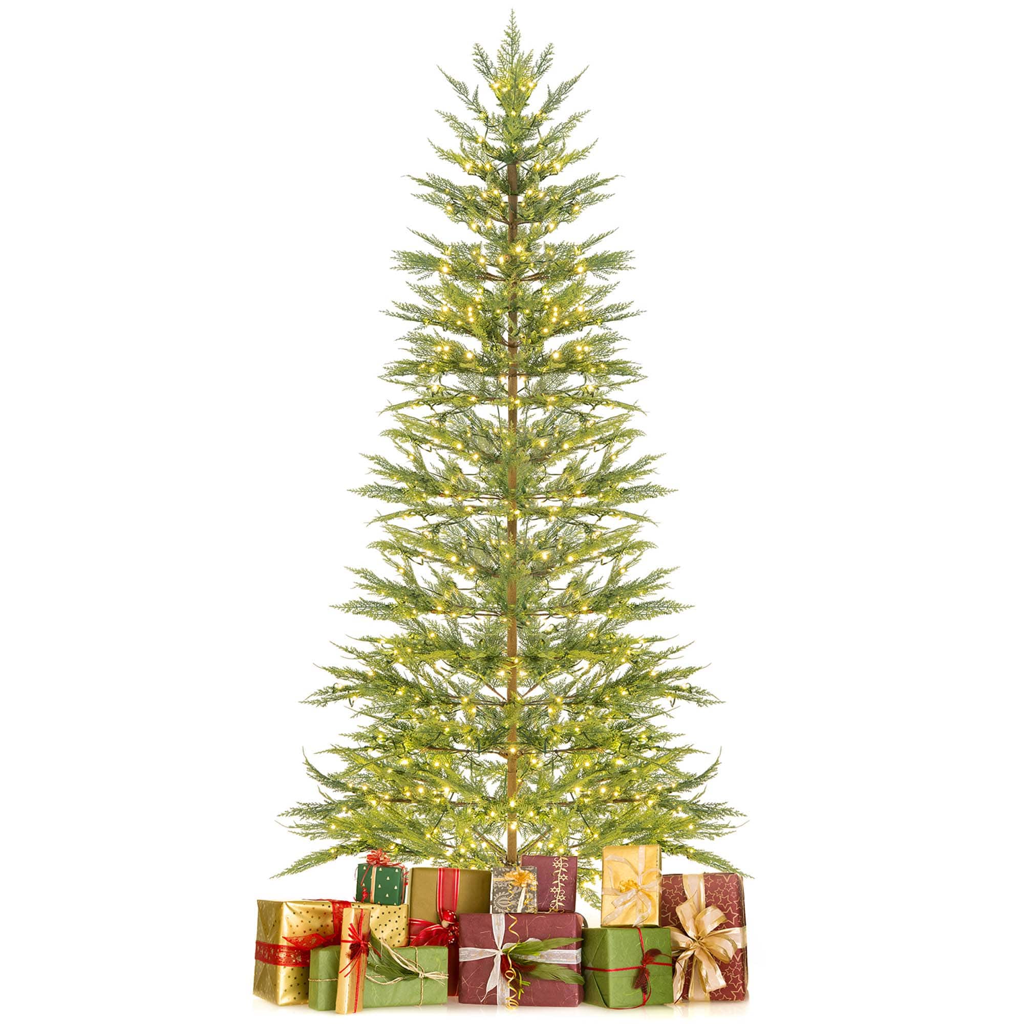 Costway - 7.5 FT Pre-Lit Christmas Tree Hinged with 612 PE Branch Tips Timer & 540 Lights - Green