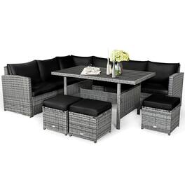 Boyel Living - 7 Pieces Outdoor Wicker Sectional Sofa Set with Dining Table - Black