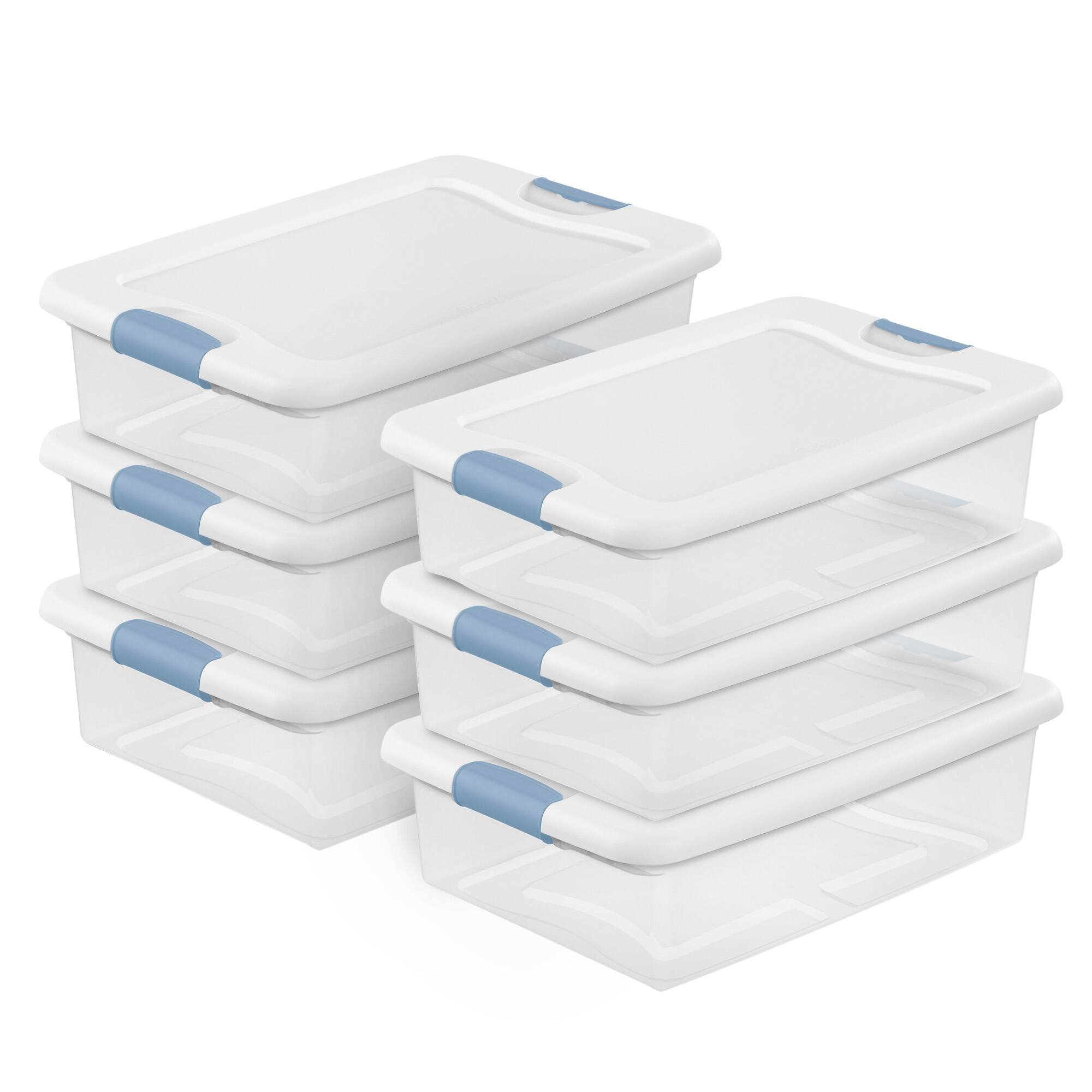 Front. Sterilite - Sterilite 32 Qt Clear Plastic Stackable Storage Box Container with Lid, 6 Pack - Clear.