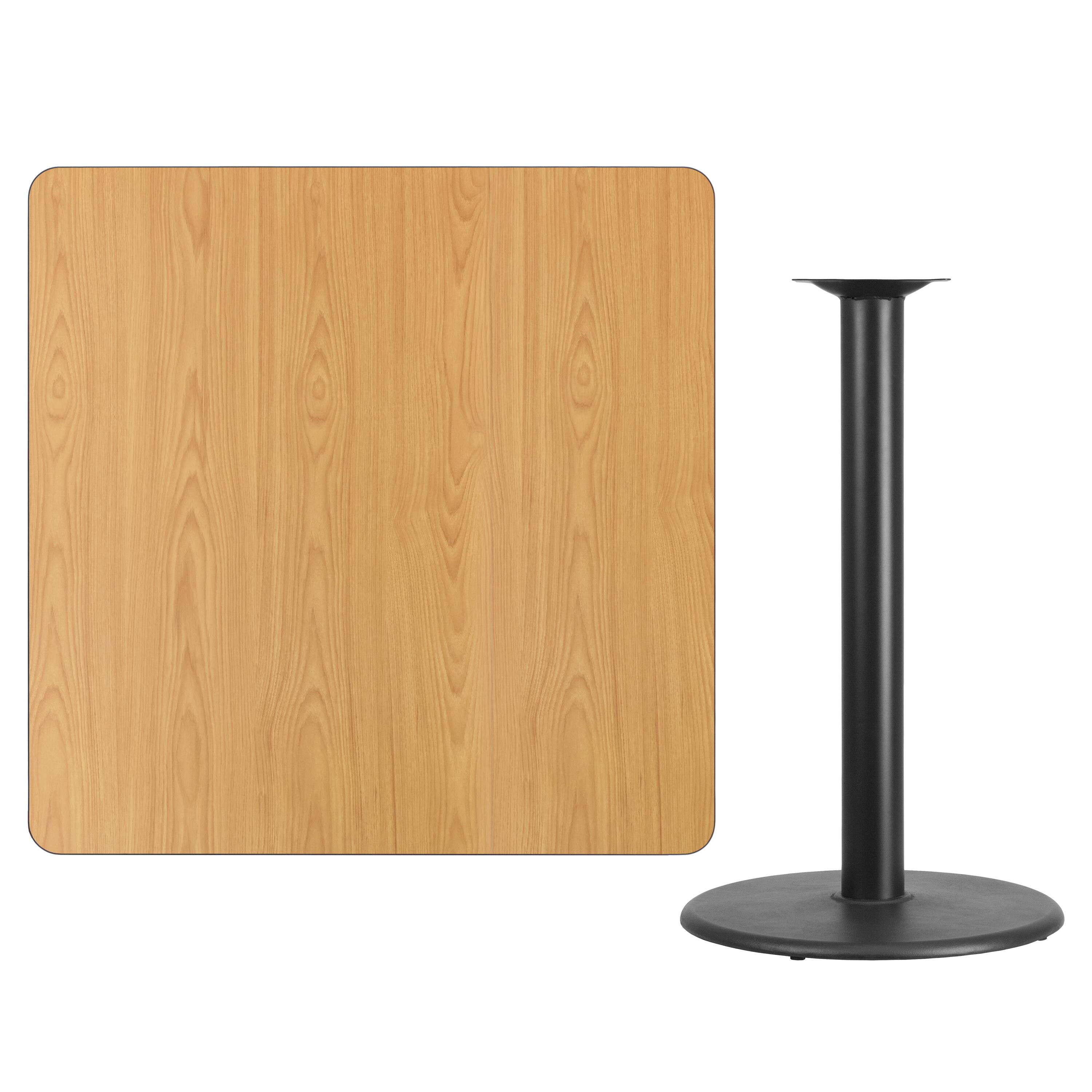 Alt View 2. Emma + Oliver - 42" Square Laminate Table Top with 24" Round Bar Height Table Base - Natural.