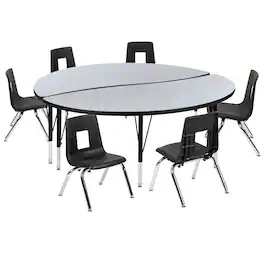 Flash Furniture - Emmy 60" Circle Wave Flexible Laminate Activity Table Set with 14" Student Stack Chairs, Grey/Black - Gray