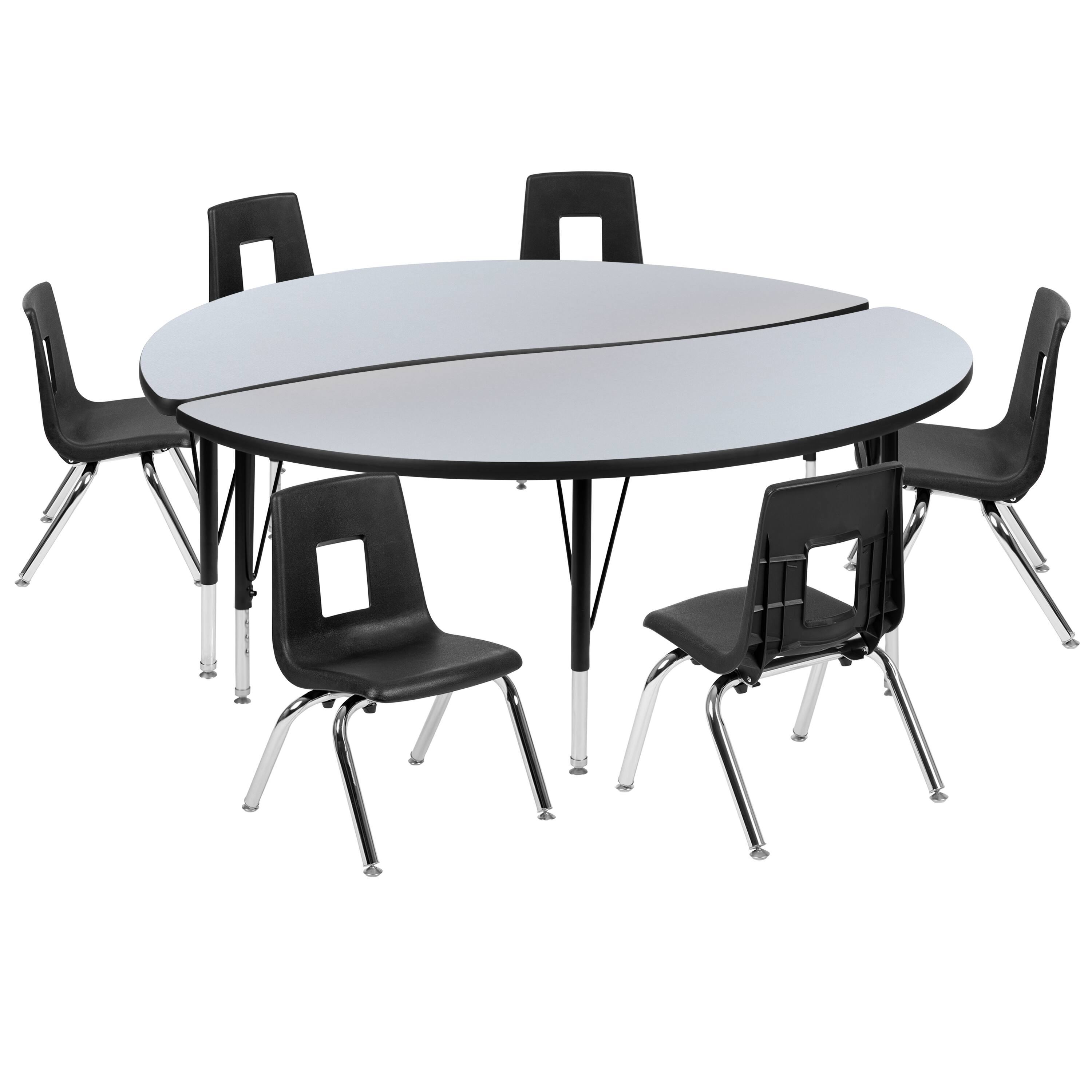 Alt View 1. Emma + Oliver - 60" Circle Wave Collaborative Laminate Activity Table Set with 14" Student Stack Chairs - Grey.