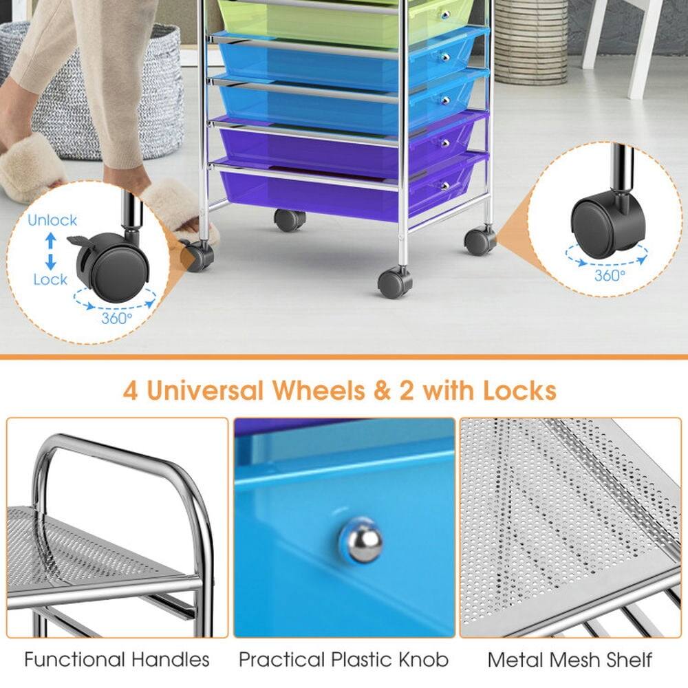 Unlock Lock 360° 360° 4 Universal Wheels & 2 with Locks  
Functional Handles  
Practical Plastic Knob  
Metal Mesh Shelf