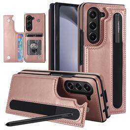 Dteck - Wallet Case for Samsung Galaxy Z Fold8 Ultra Premium Leather Pen Holder Magnetic Clasp Kickstand Shockproof Cover - Rosegold