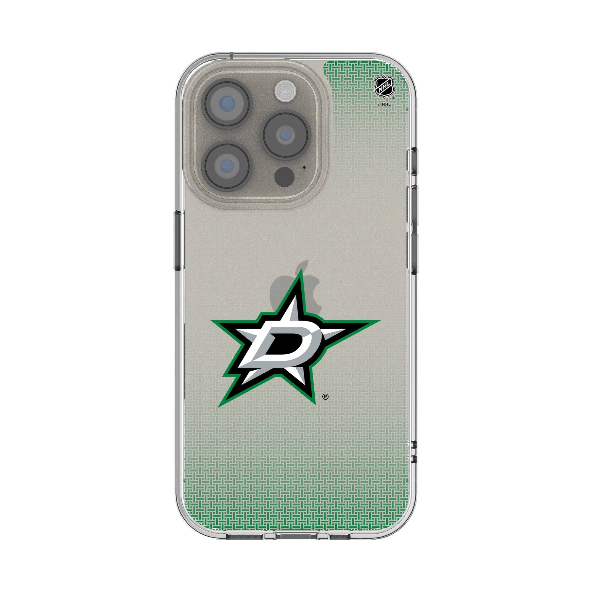 Front. Keyscaper - Dallas Stars Linen Logo iPhone Clear Case - 15 Pro - Multicolor.