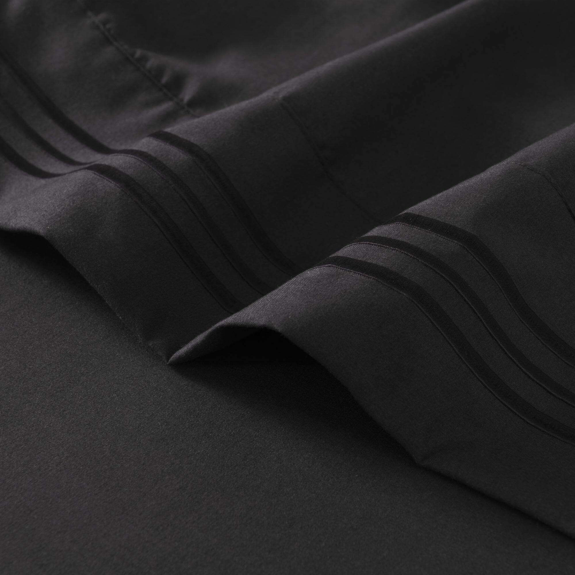 Back. MarCielo - Marcielo 3/4 Pcs Soft Solid & Embroidery Bed Sheets Set - Black.