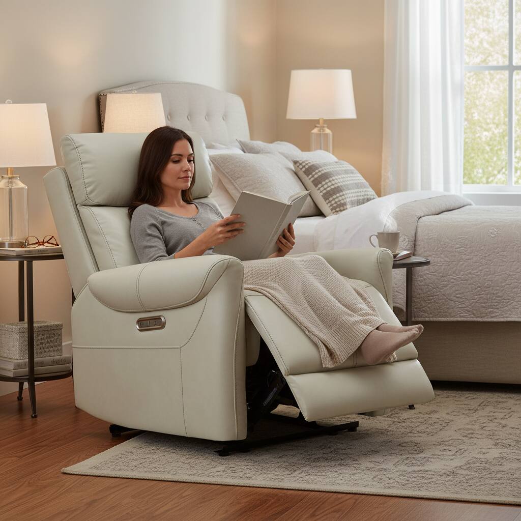 Alt View 4. AOITUN - Leather Recliner Chair with Adjustable Arm and Longer Footrest for Living Room and Nursery - Beige.