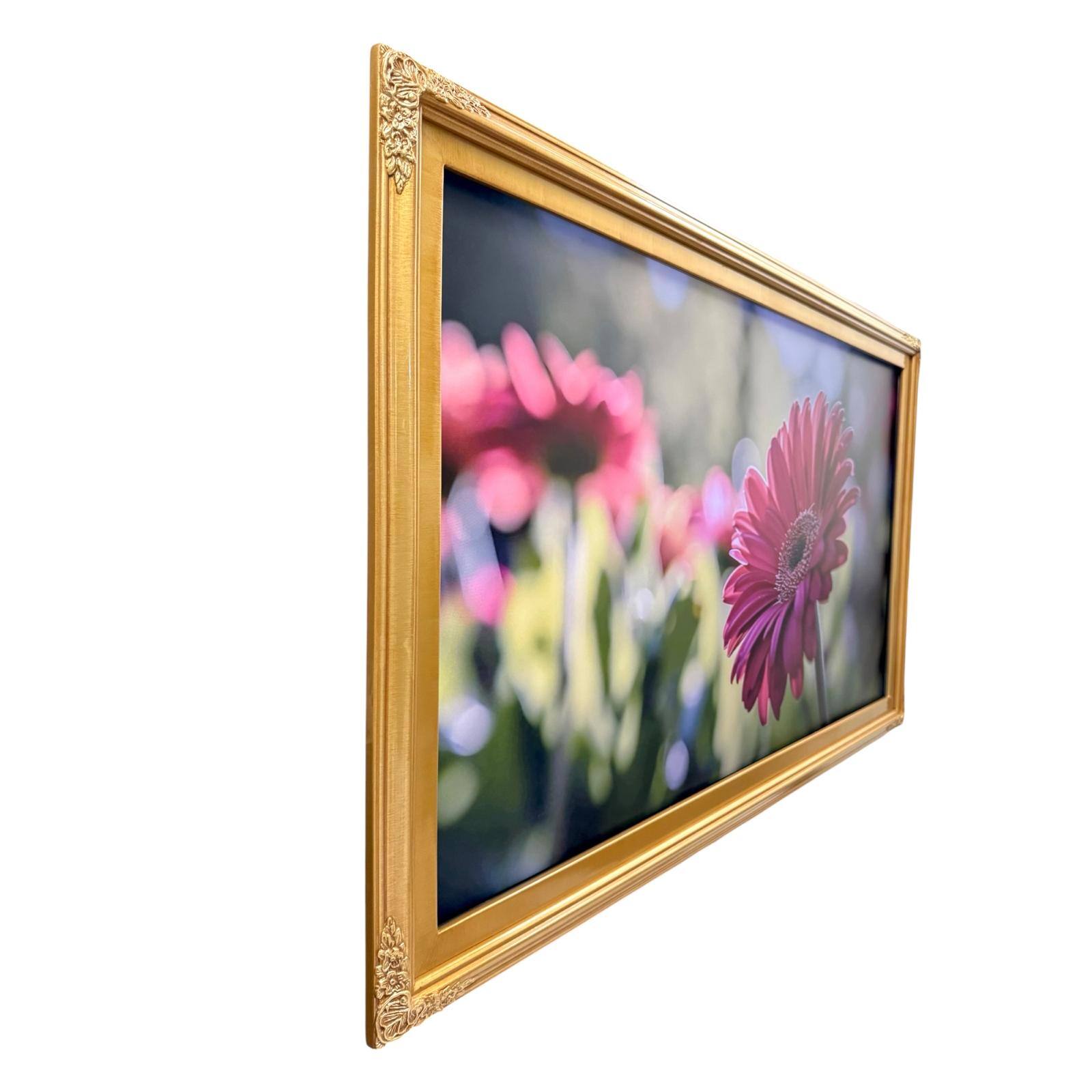 Angle. LAREDO FRAME FACTORY - 55 inch Handmade Tv frame for Samsung The Frame tv and Frame Pro Model - LIGHT GOLD.