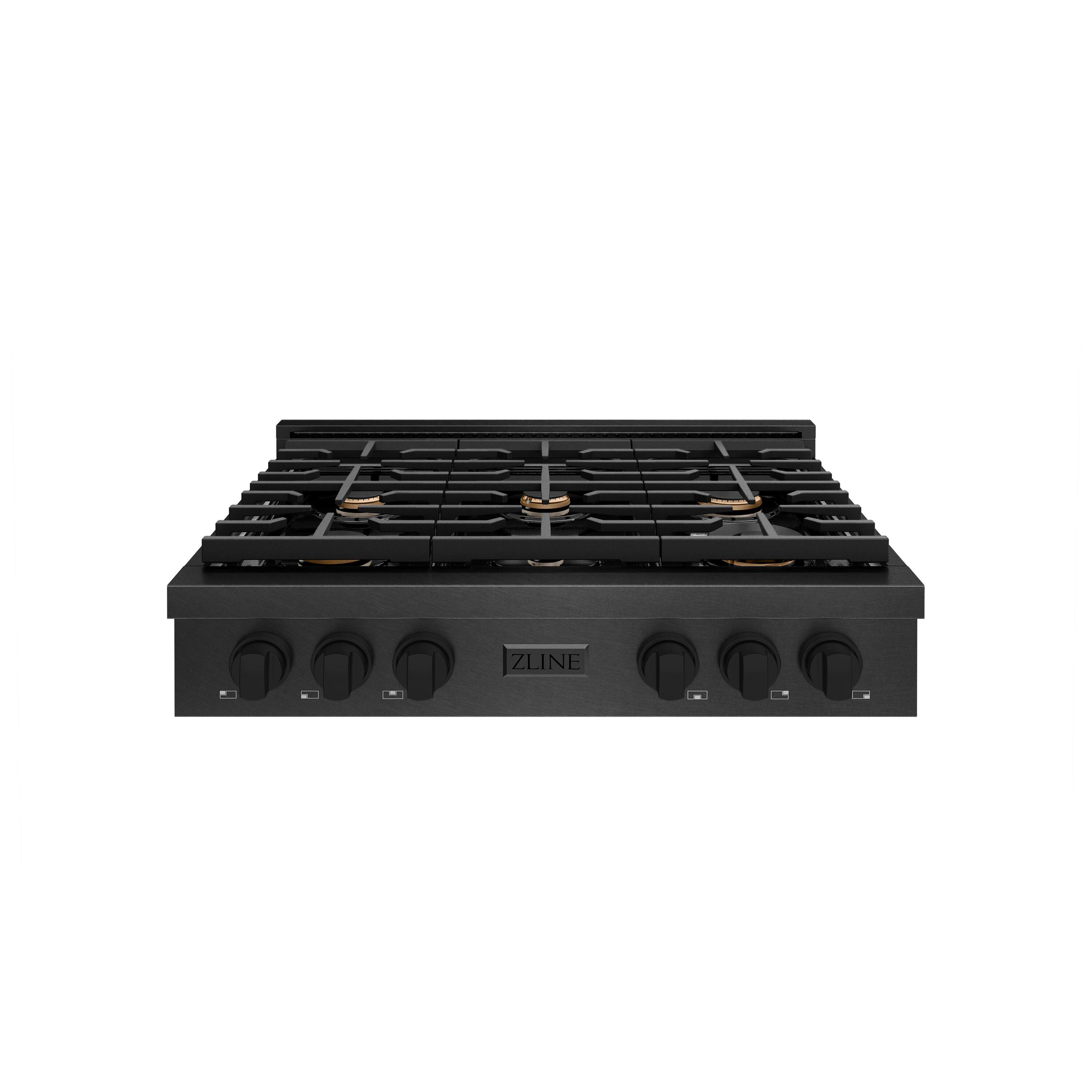 Front. ZLINE - ZLINE 36 in. Paramount Gas Rangetop with 6 Brass Burners and Porcelain Cooktop in Black Satin Steel (SRTBS-BR-36) - Black Satin Stainless Steel.