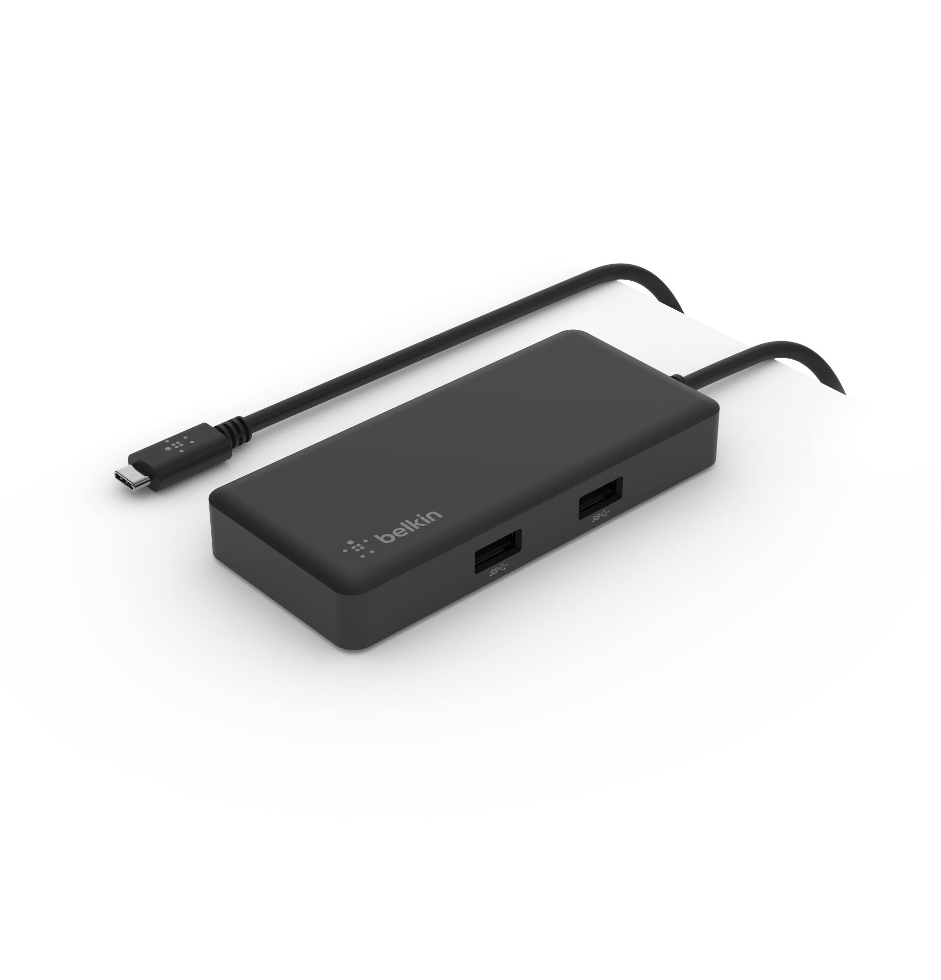 Left. Belkin - 5-in-1 Powered USB-C Hub, 2 USB-A Ports, 1 USB-C Port, Ethernet, & 4K HDMI Port.