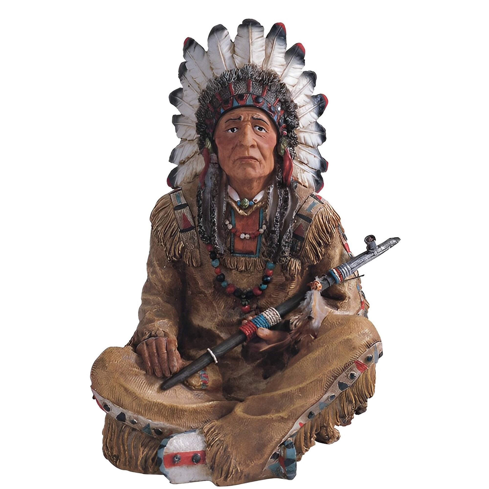 FC Design - 14"H Native American Chief Sitting Native American Figurine Statue Desk Tabletop Home Decor Gift - Multi-Color