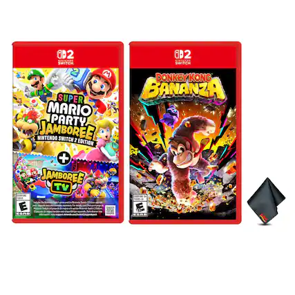 **Super Mario Party Jamboree Nintendo Switch 2 Edition + Jamboree TV**
- Includes the Nintendo Switch game and the Nintendo Switch 2 edition upgrade pack
- Upgrade pack also available separately. For details, visit Nintendo's website or check the in-game upgrade pack
- Includes a free Jamboree TV
- ESRB Rating: E for Everyone 10+
- ESRB Content Descriptors: Mild Cartoon Violence
- Visit support.nintendo.com/switch2/pgradepack for more information
**Donkey Kong Bananza**
- ESRB Rating: E for Everyone 10+
- ESRB Content Descriptors: Mild Cartoon Violence - E10+ (Everyone 10+)