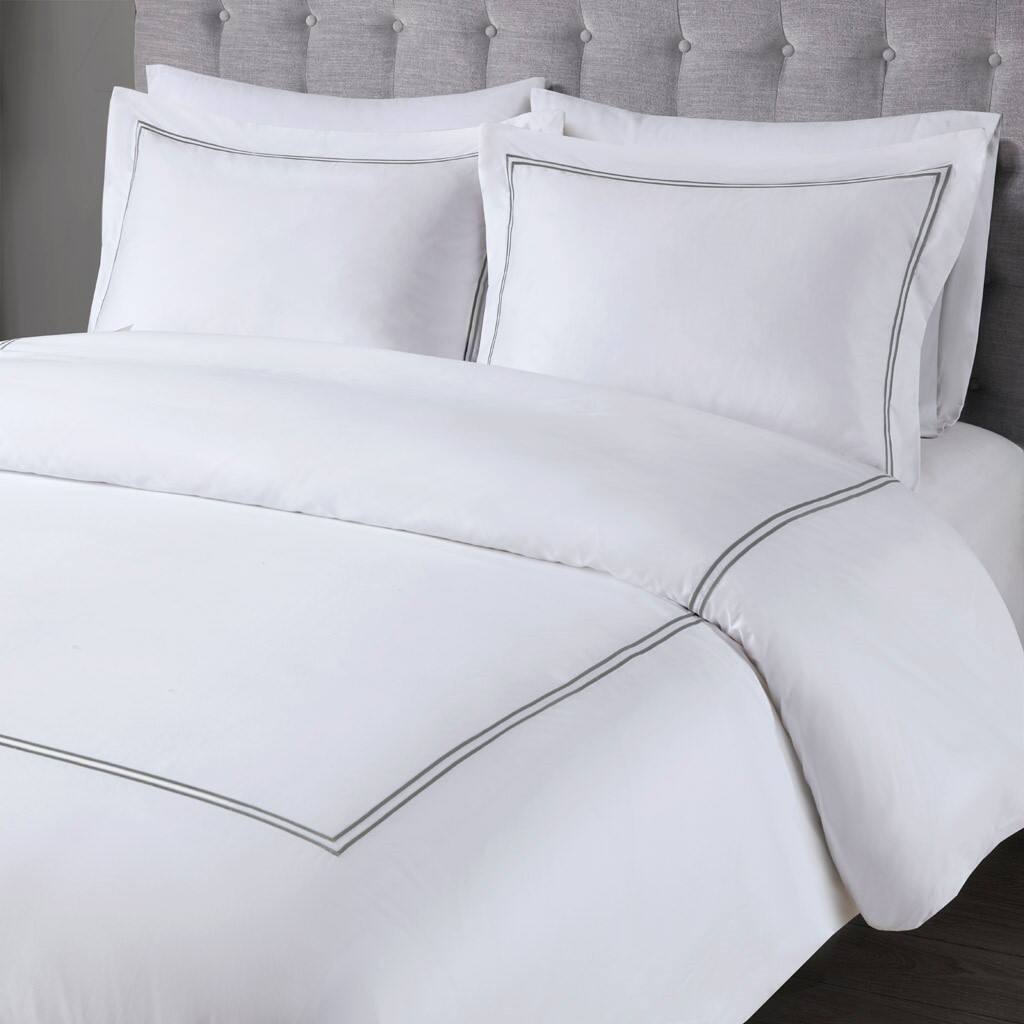 Alt View 1. Gracie Mills - Gracie Mills Mooney 500 Thread Count Embroidered Stripe Cotton Sateen Comforter Set - White/Grey.