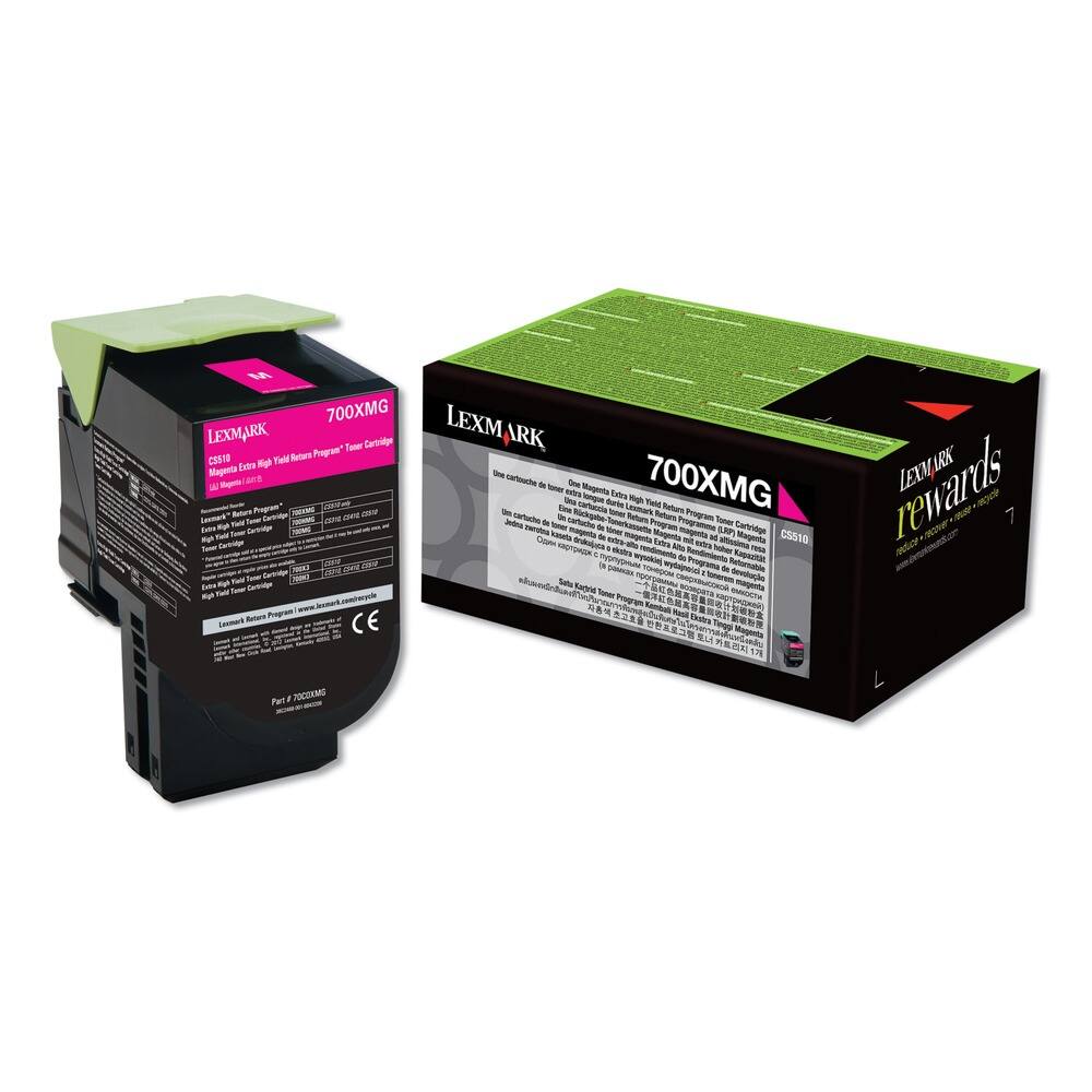 LEXMARK 700XMG  
Magenta Extra High Yield Return Program Toner Cartridge  
Part # 700XMG  
CE  
Lexmark Return Program  
www.lexmark.com/returnprogram  

LEXMARK 700XMG  
Magenta Extra High Yield Return Program Toner Cartridge  
Part # 700XMG  
CE  
Lexmark Return Program  
www.lexmark.com/returnprogram  

LEXMARK rewards  
700XMG  
Magenta Extra High Yield Return Program Toner Cartridge  
Part # 700XMG  
CE  
Lexmark Return Program  
www.lexmark.com/returnprogram