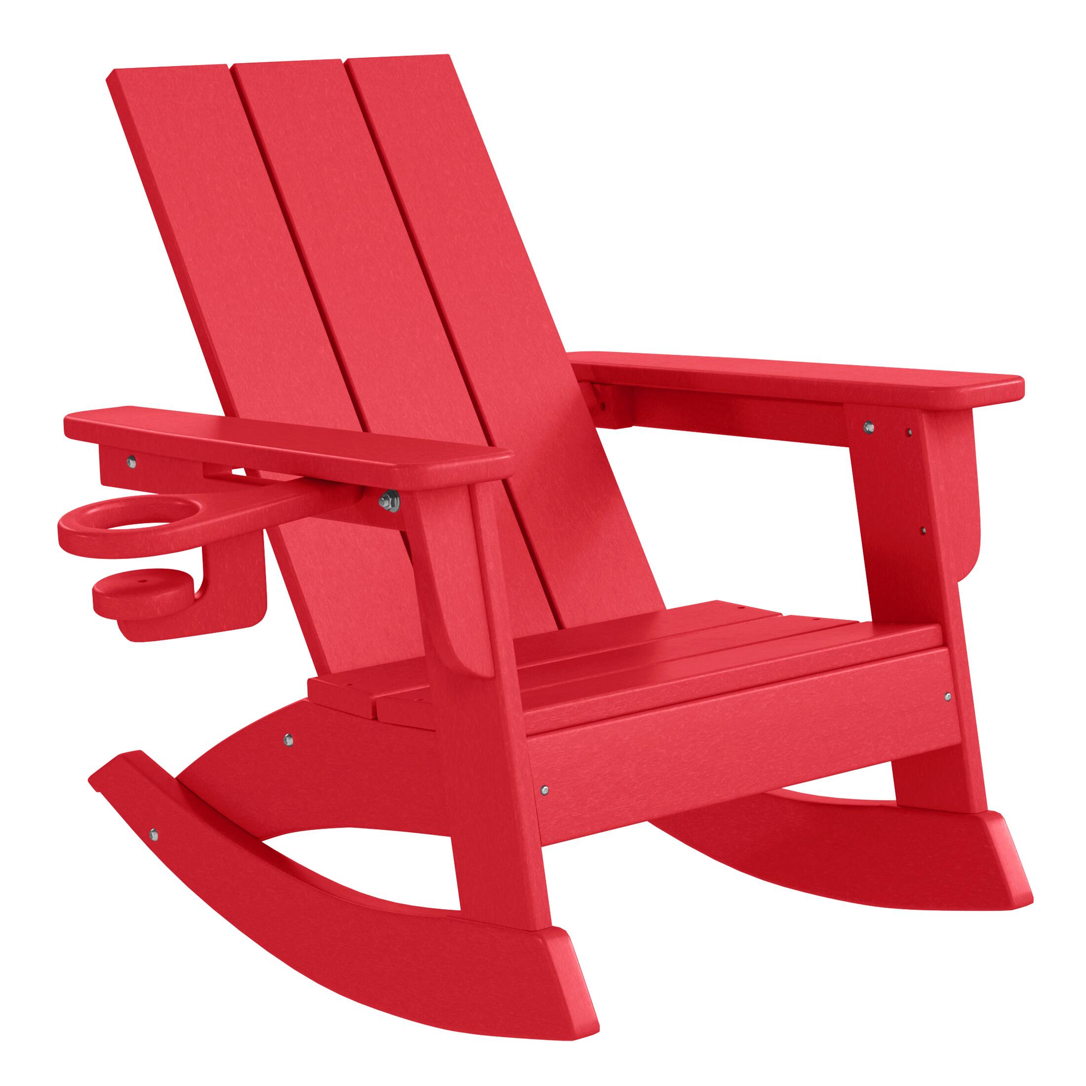 Left. WestinTrends - WestinTrends Ashore Outdoor HDPE Plastic Preschool Toddler Modern Adirondack Rocking Chairs (Set of 2) - Red.