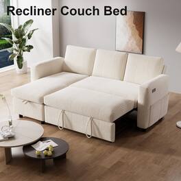 Dyonery - 81-inch sofa with pull-out bed, adjustable backrest, tool-free assembly, corduroy - White