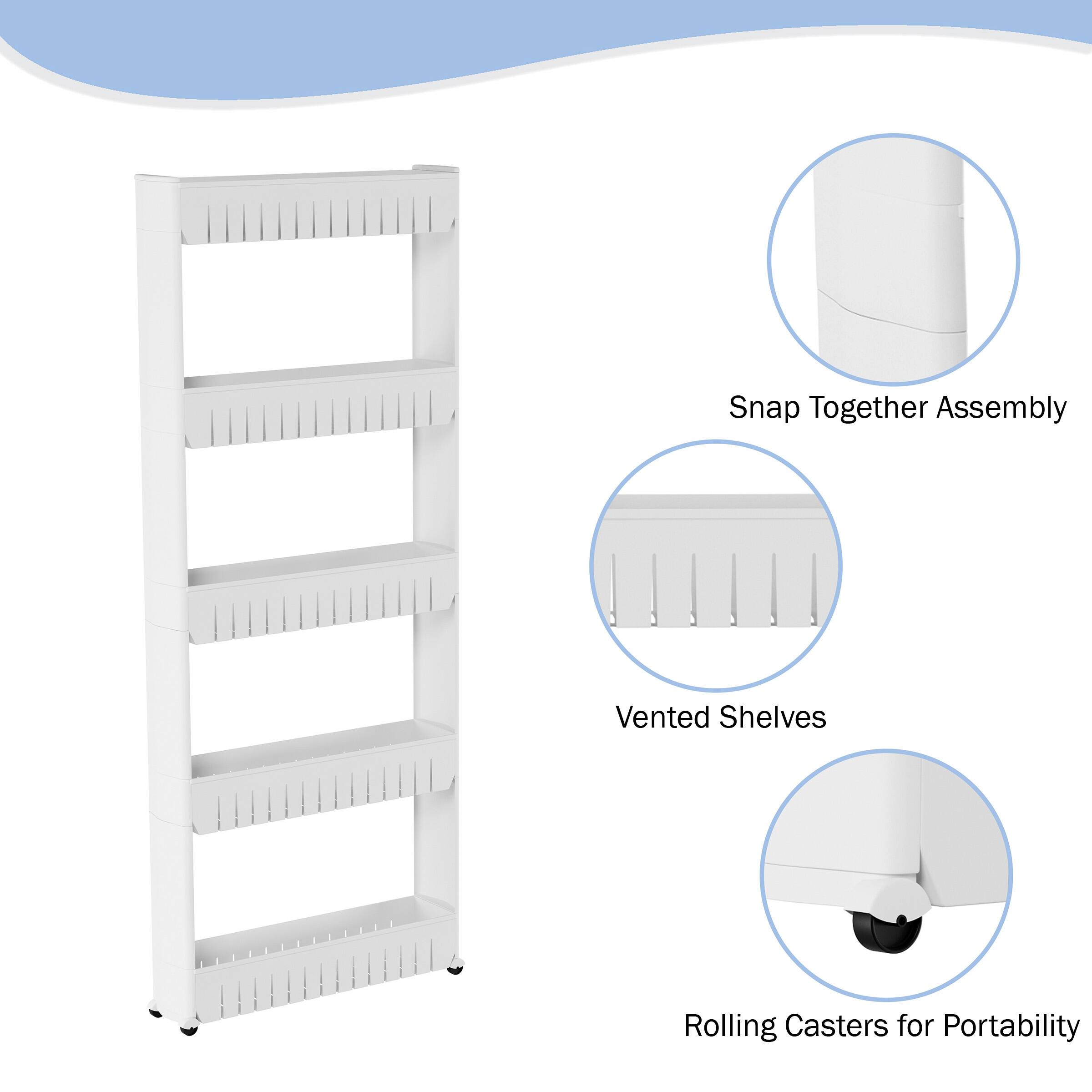 Snap Together Assembly  
Vented Shelves  
Rolling Casters for Portability