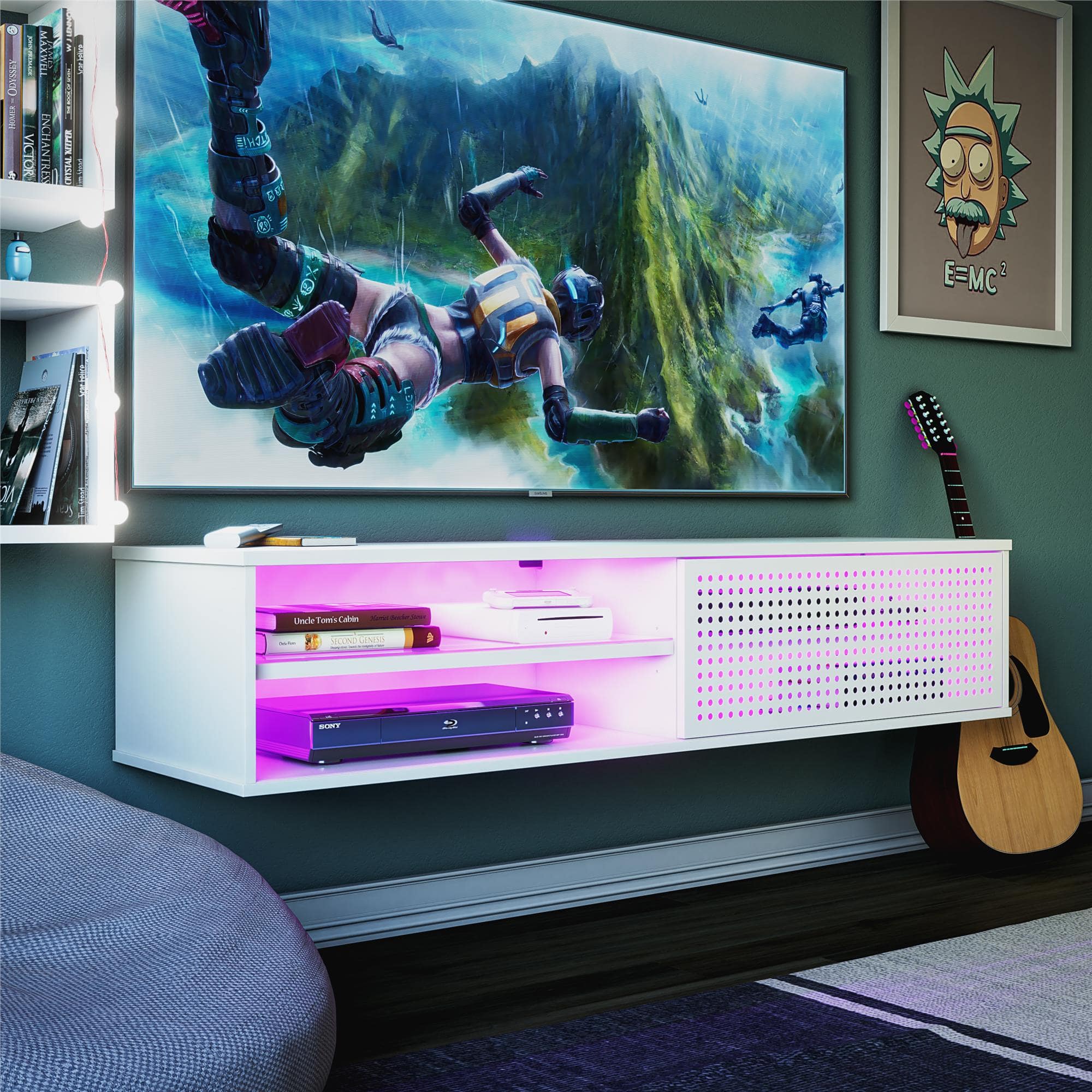 APRILSOUL - Glitch Floating TV Stand for TVs up to 60 In - White