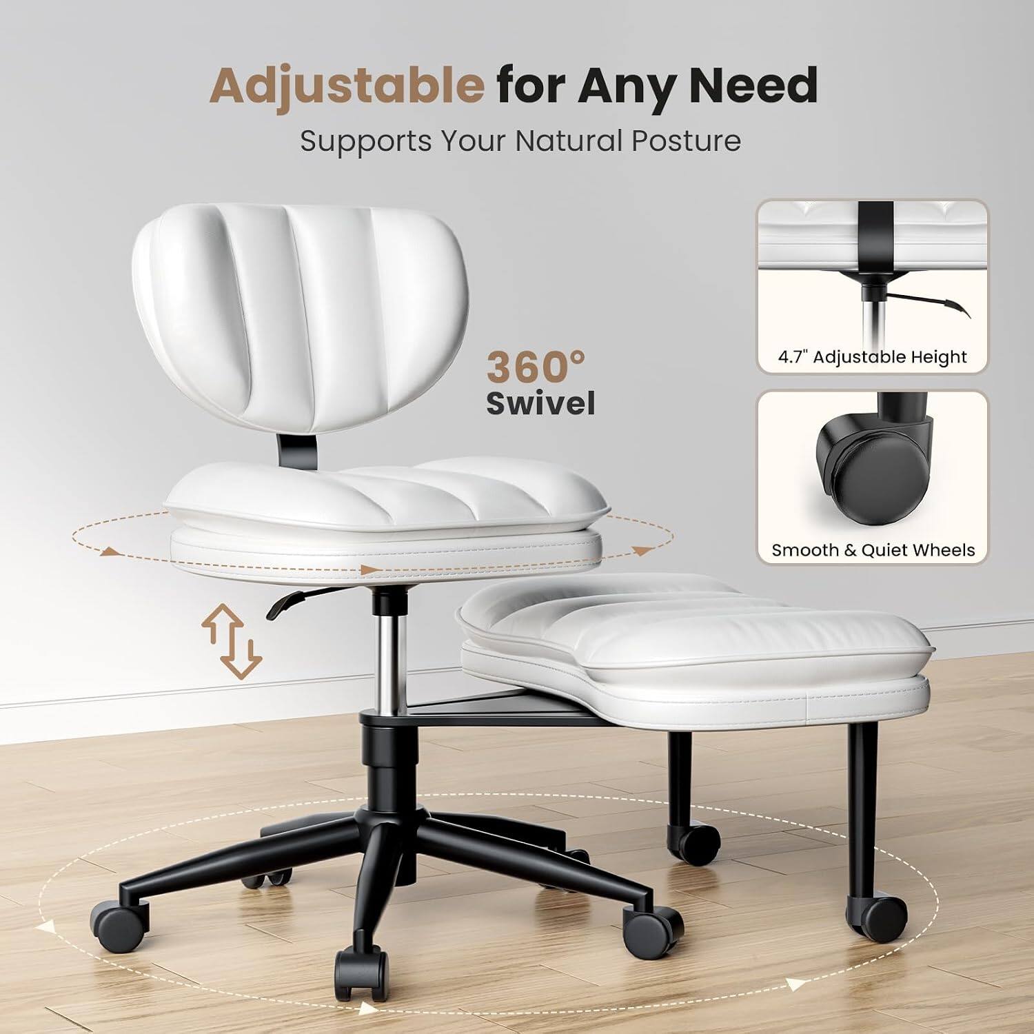 Adjustable for Any Need  
Supports Your Natural Posture  
360° Swivel  
4.7" Adjustable Height  
Smooth & Quiet Wheels