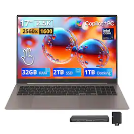 LG - Upgraded - Gram Max 17" 2.5K Touch Laptop,Intel Ultra 7 355,32GB RAM,2TB SSD+1TB Dock Set,Copilot+ PC,Backlit,Win 11 - Bronze