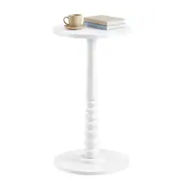 Songmics Home - Round Side Table, Small Drink End Table for Small Spaces, Accent Nightstand, Solid Wood Leg, Mid-Century Modern - Cloud White