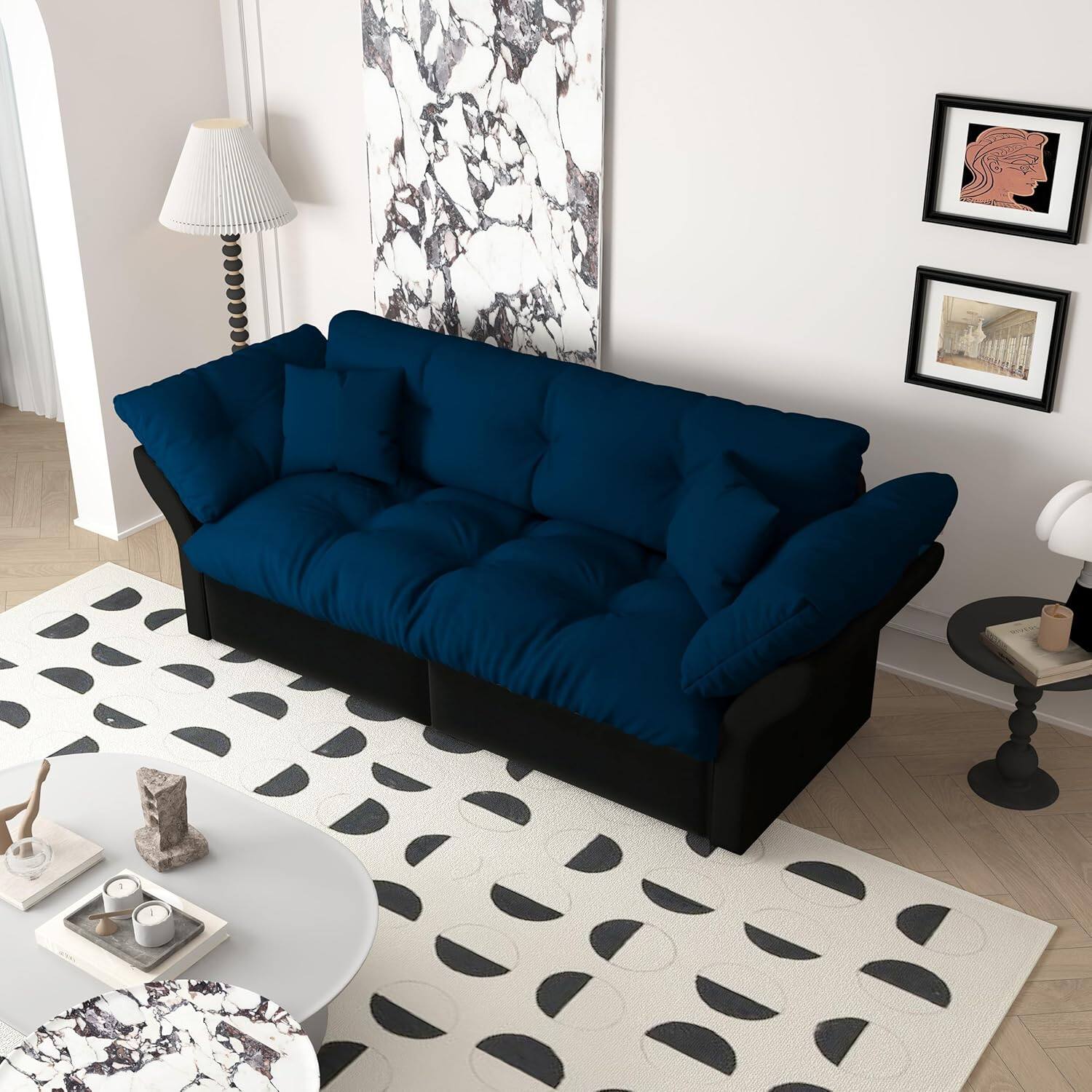 Alt View 3. Trinkets Crazed - 74.8" Queen Pull Out Sofa Bed, 3-in-1 Convertible Sleeper Tufted Sofa with 2 Soft Pillows - blue.